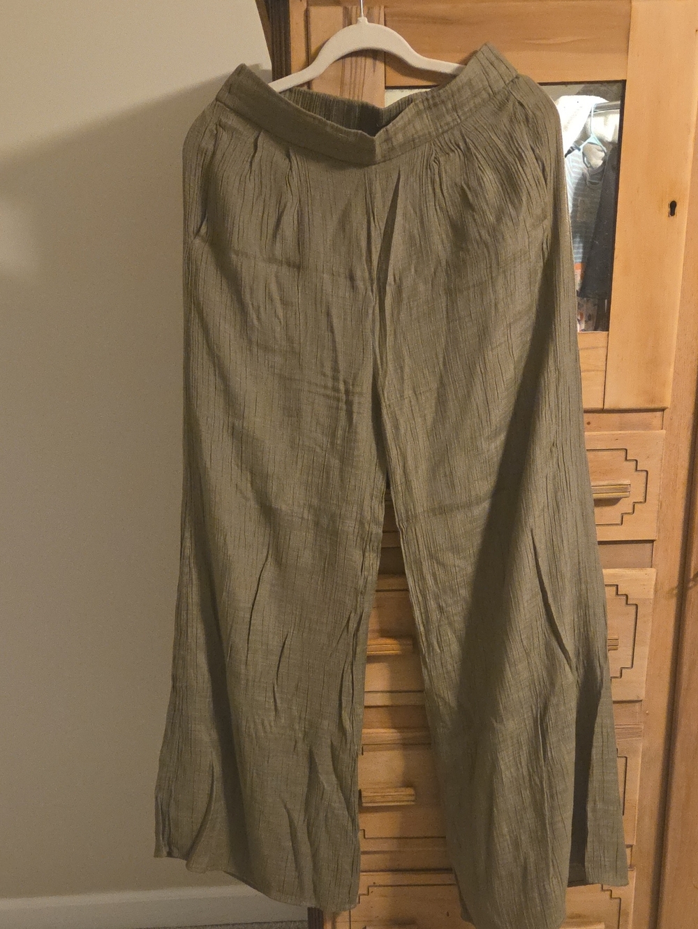 Wonderly Olive Wide-Leg Linen-Blend Pants